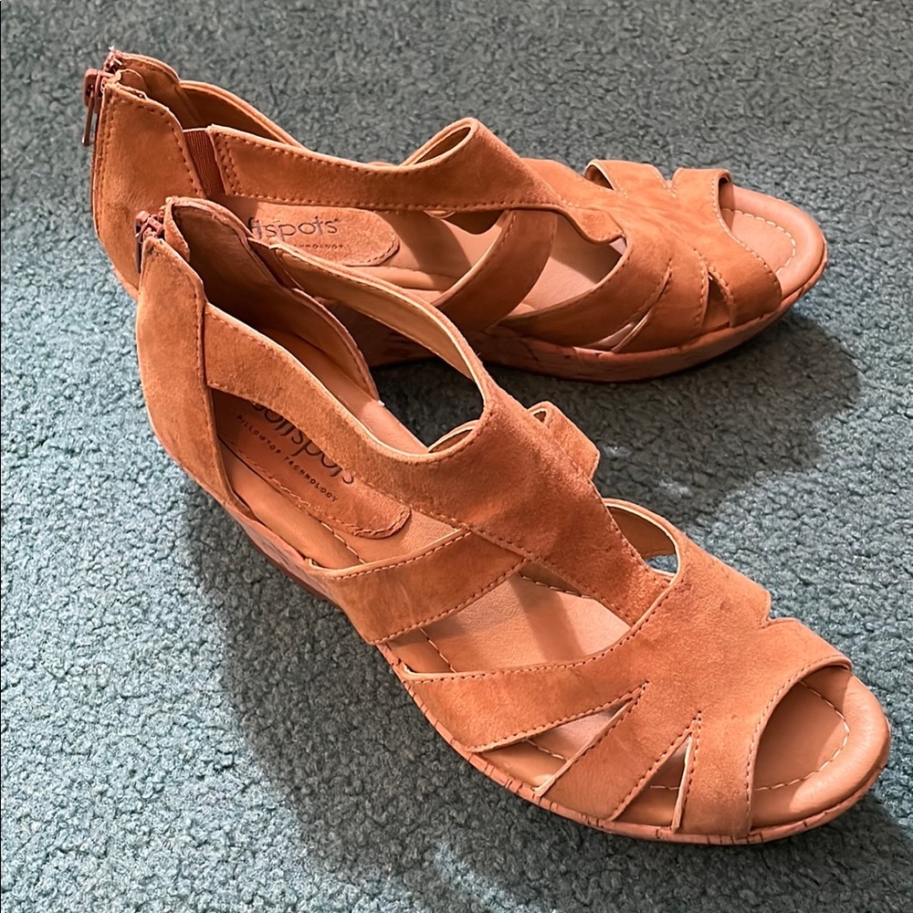 Vintage Softspots Suede Wedge Sandals, Size 7M